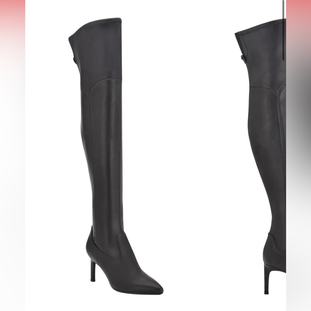 Calvin Klein Black Leather Over-the-Knee Stiletto Boots
